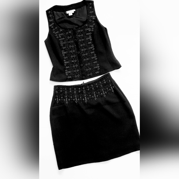 JULIAN HSIUNG Sleeveless Two Piece Skirt Set Black Women's Size 8 Beaded Detail - Picture 4 of 9